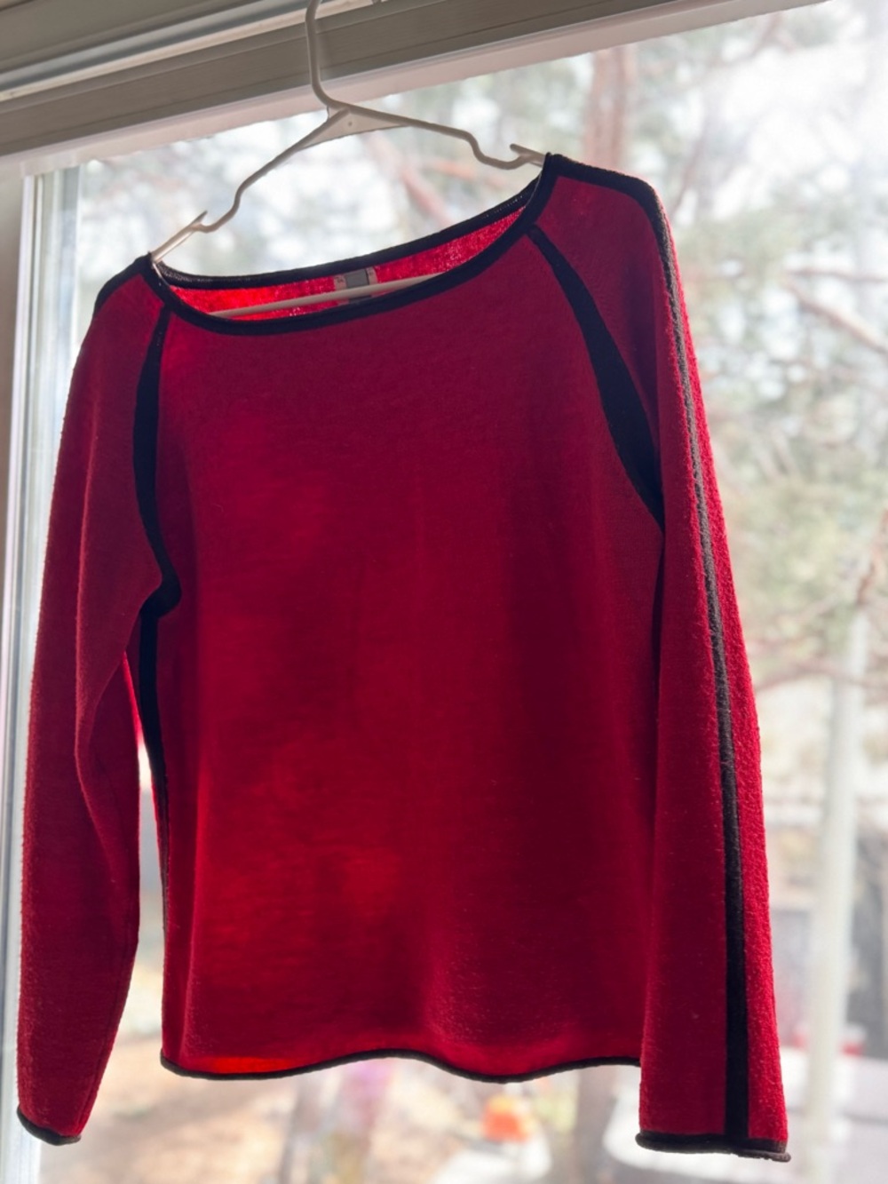 Red Crewneck Sweater with Black Trim